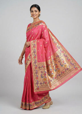 Pink Dupion Silk Saree With Blouse Piece