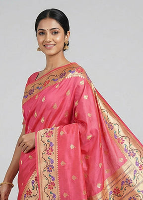 Pink Dupion Silk Saree With Blouse Piece