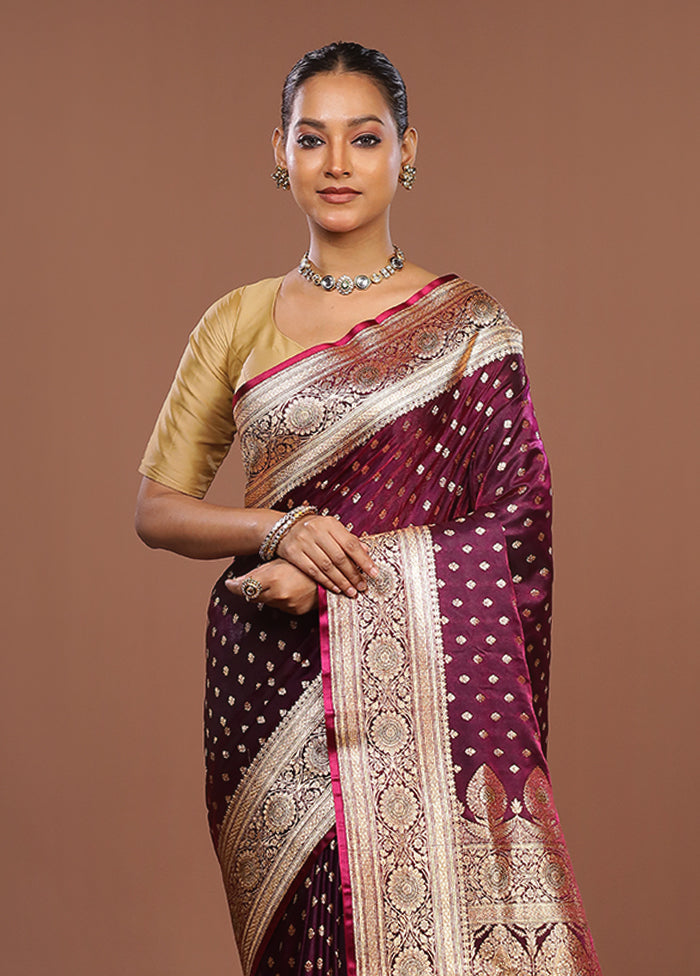 Purple Banarasi Silk Saree With Blouse Piece