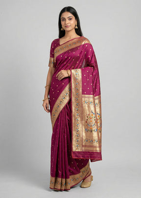 Maroon Dupion Silk Saree With Blouse Piece