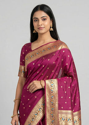 Maroon Dupion Silk Saree With Blouse Piece