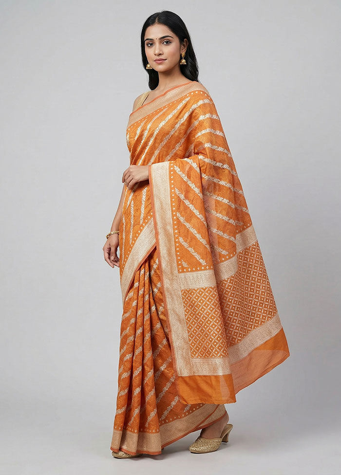 Orange Kora Silk Saree With Blouse Piece