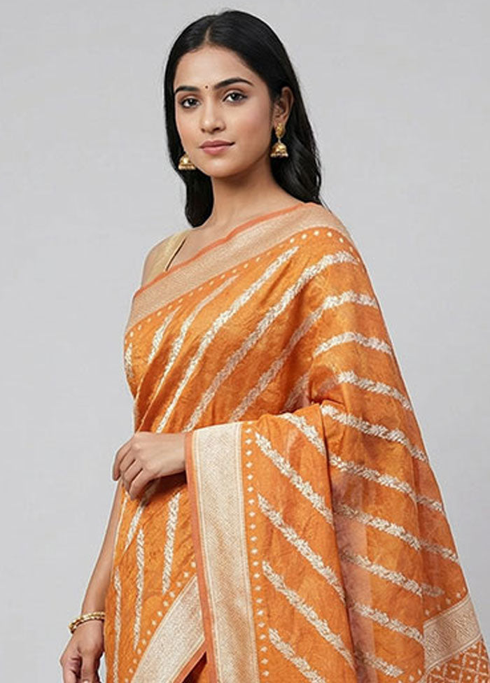 Orange Kora Silk Saree With Blouse Piece