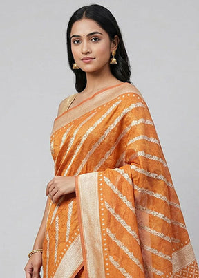 Orange Kora Silk Saree With Blouse Piece