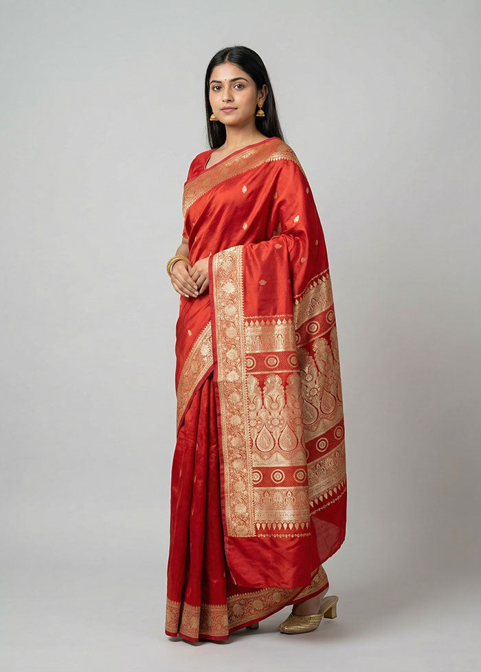 Red Banarasi Silk Saree With Blouse Piece