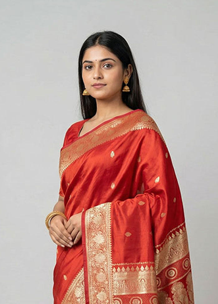 Red Banarasi Silk Saree With Blouse Piece