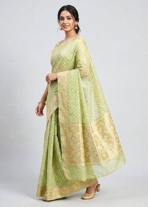 Green Kora Silk Saree With Blouse Piece