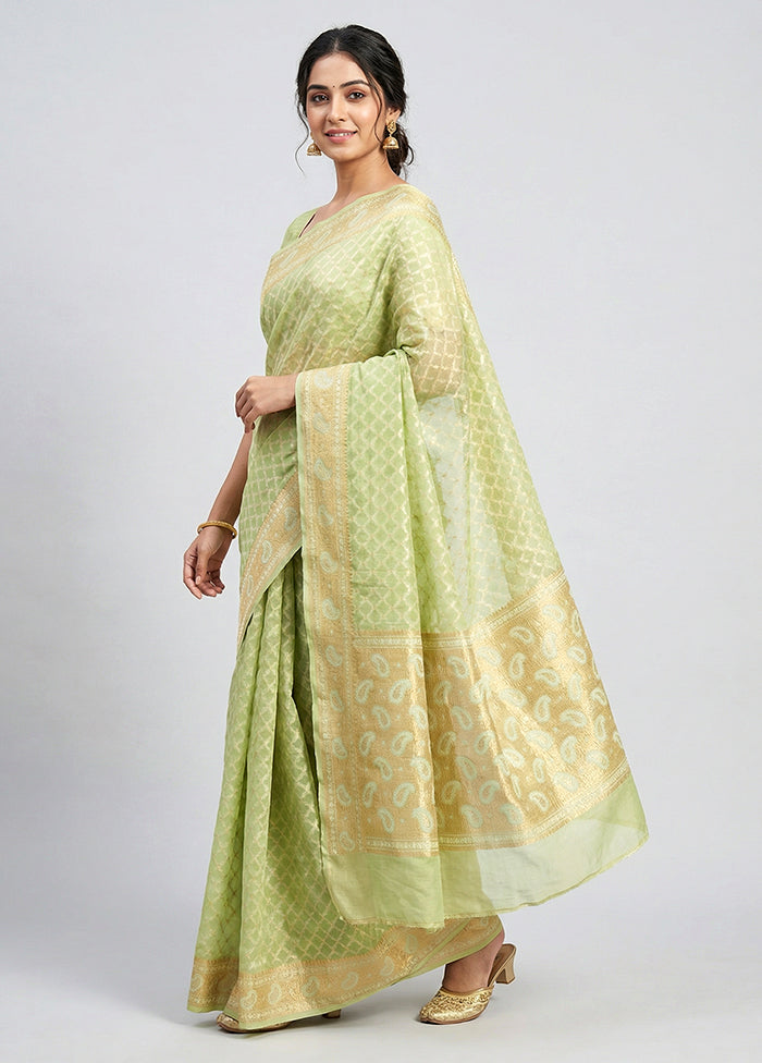 Green Kora Silk Saree With Blouse Piece