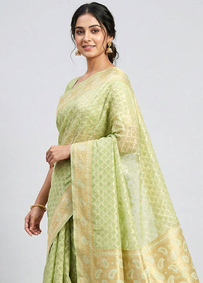 Green Kora Silk Saree With Blouse Piece