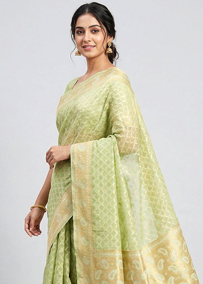 Green Kora Silk Saree With Blouse Piece