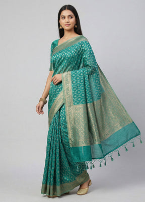 Green Kora Silk Saree With Blouse Piece