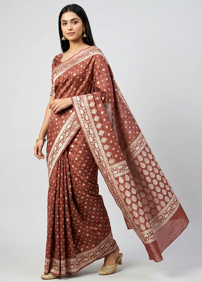 Maroon Kora Silk Saree With Blouse Piece