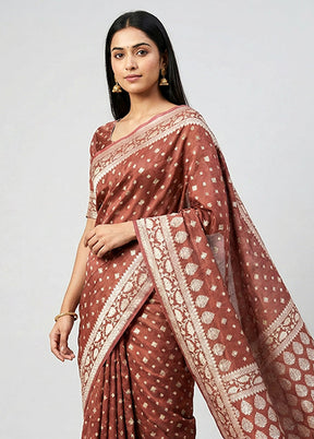 Maroon Kora Silk Saree With Blouse Piece