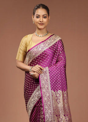 Purple Handloom Banarasi Pure Silk Saree With Blouse Piece
