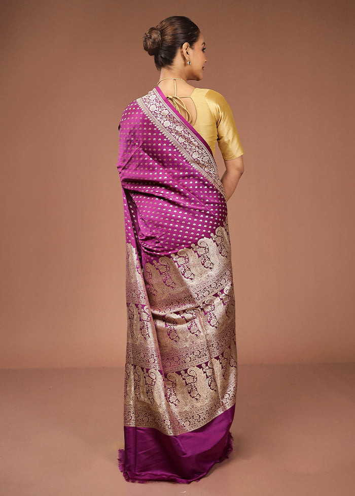 Purple Handloom Banarasi Pure Silk Saree With Blouse Piece