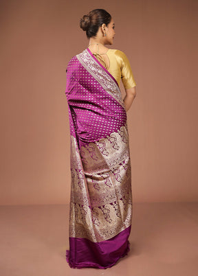 Purple Handloom Banarasi Pure Silk Saree With Blouse Piece