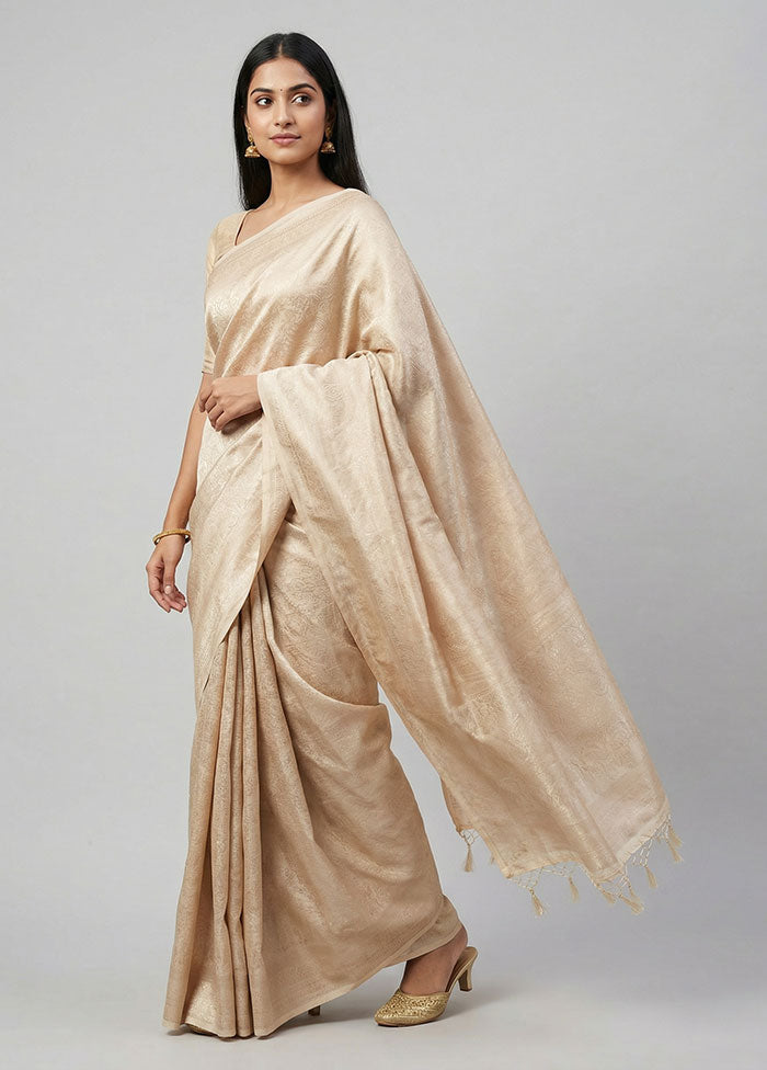 Cream Dupion Silk Saree With Blouse Piece