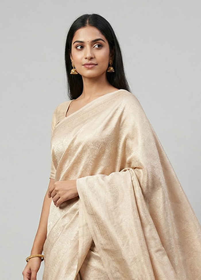 Cream Dupion Silk Saree With Blouse Piece