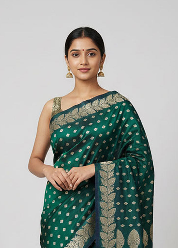 Green Handloom Banarasi Pure Silk Saree With Blouse Piece