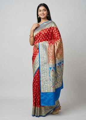 Red Handloom Banarasi Pure Silk Saree With Blouse Piece
