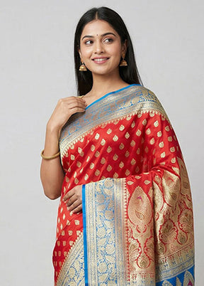 Red Handloom Banarasi Pure Silk Saree With Blouse Piece
