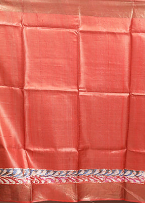 Rust Handloom Tussar Pure Silk Saree With Blouse Piece