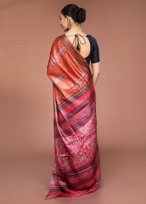 Rust Tussar Silk Saree With Blouse Piece
