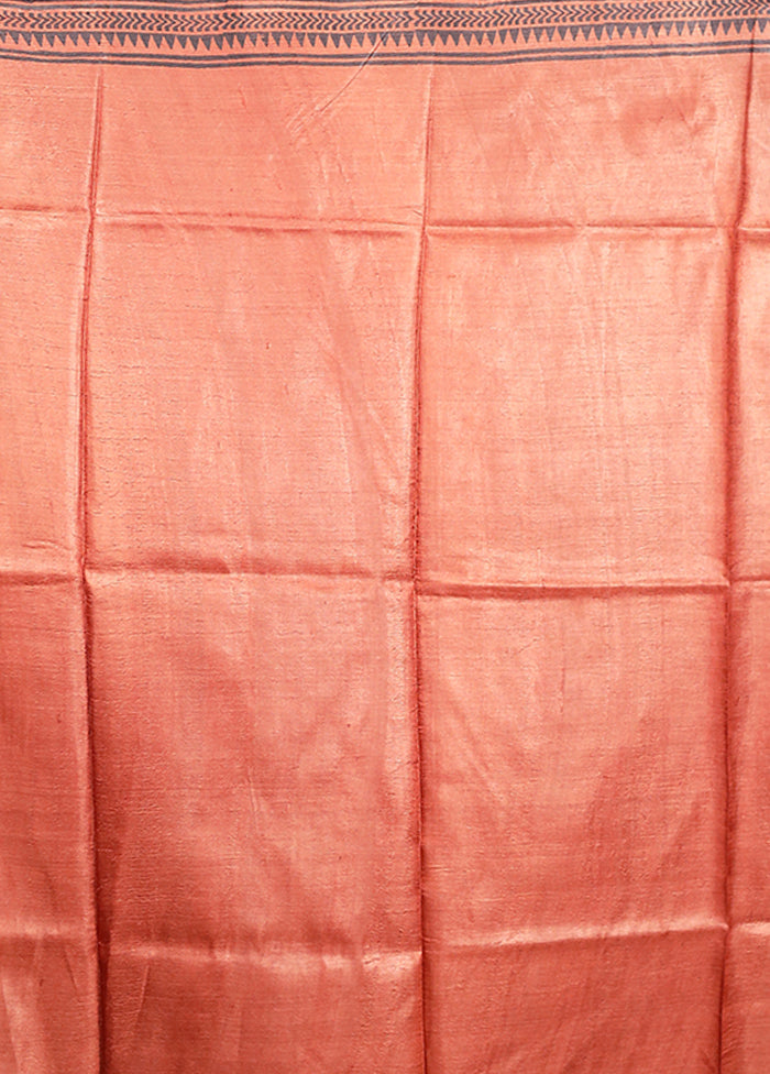 Rust Tussar Silk Saree With Blouse Piece