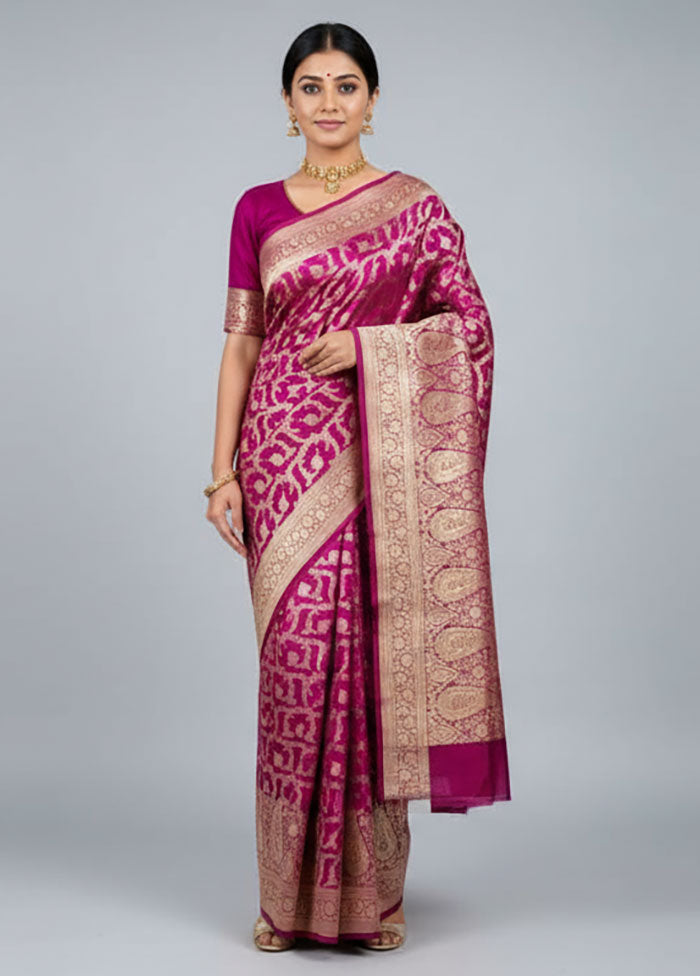 Purple Handloom Banarasi Pure Silk Saree With Blouse Piece
