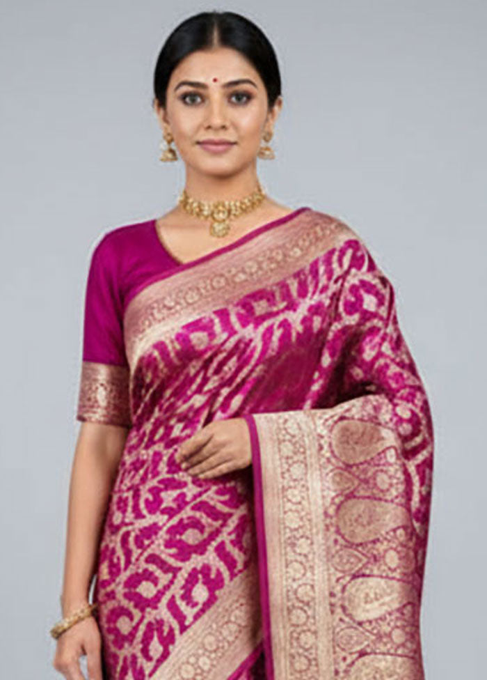 Purple Handloom Banarasi Pure Silk Saree With Blouse Piece