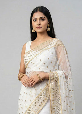 White Net Saree With Blouse Piece