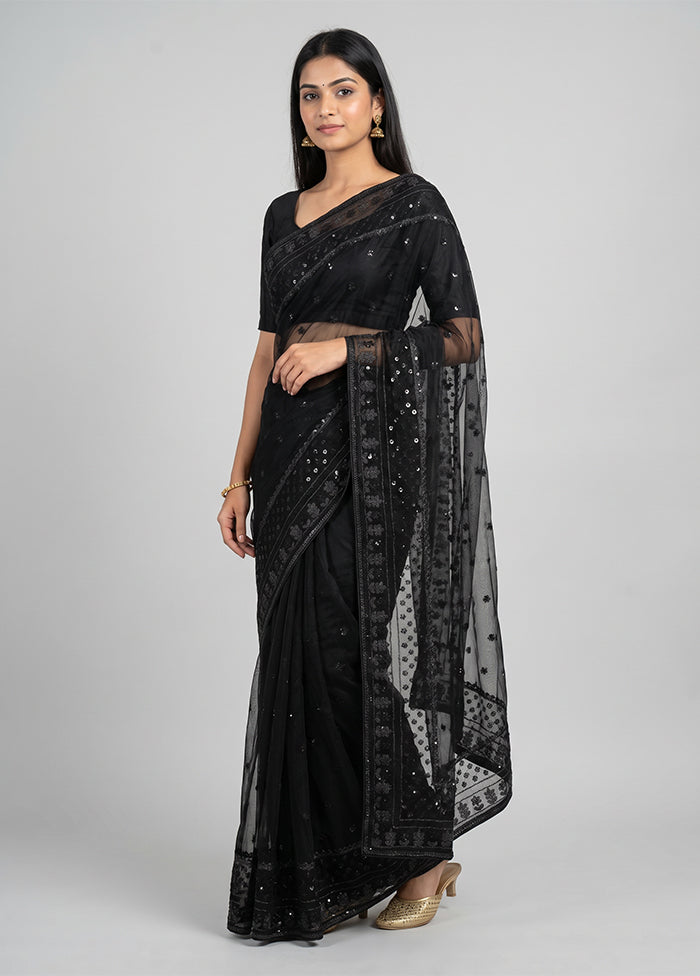 Black Net Saree With Blouse Piece