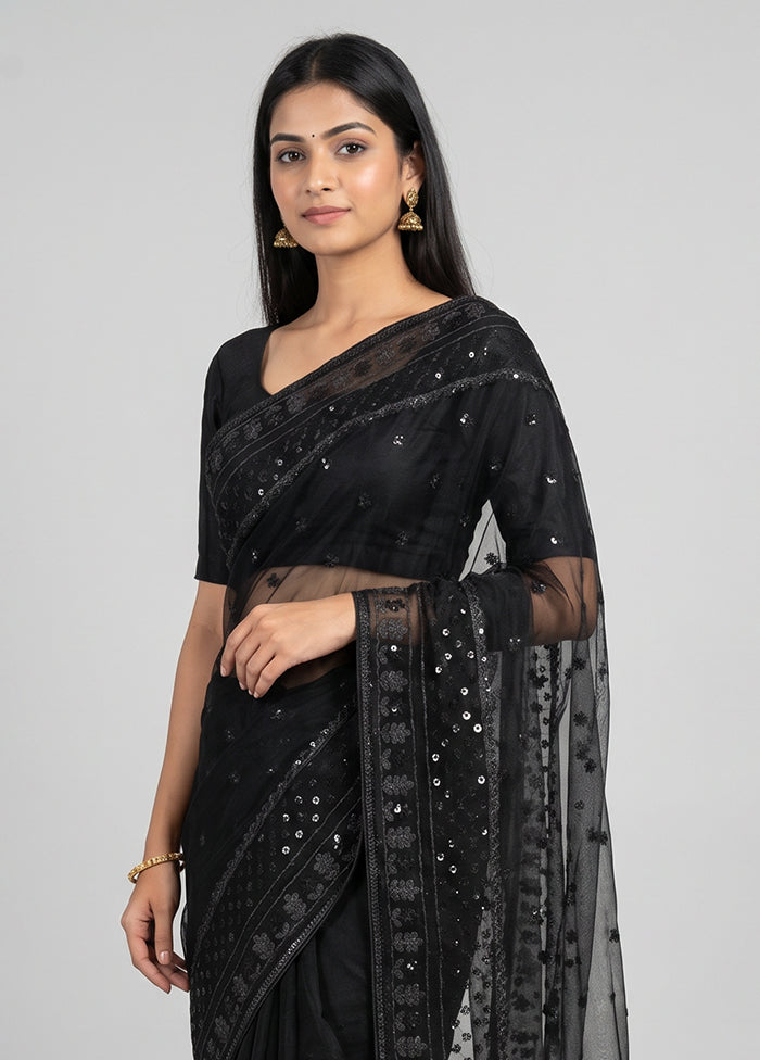 Black Net Saree With Blouse Piece