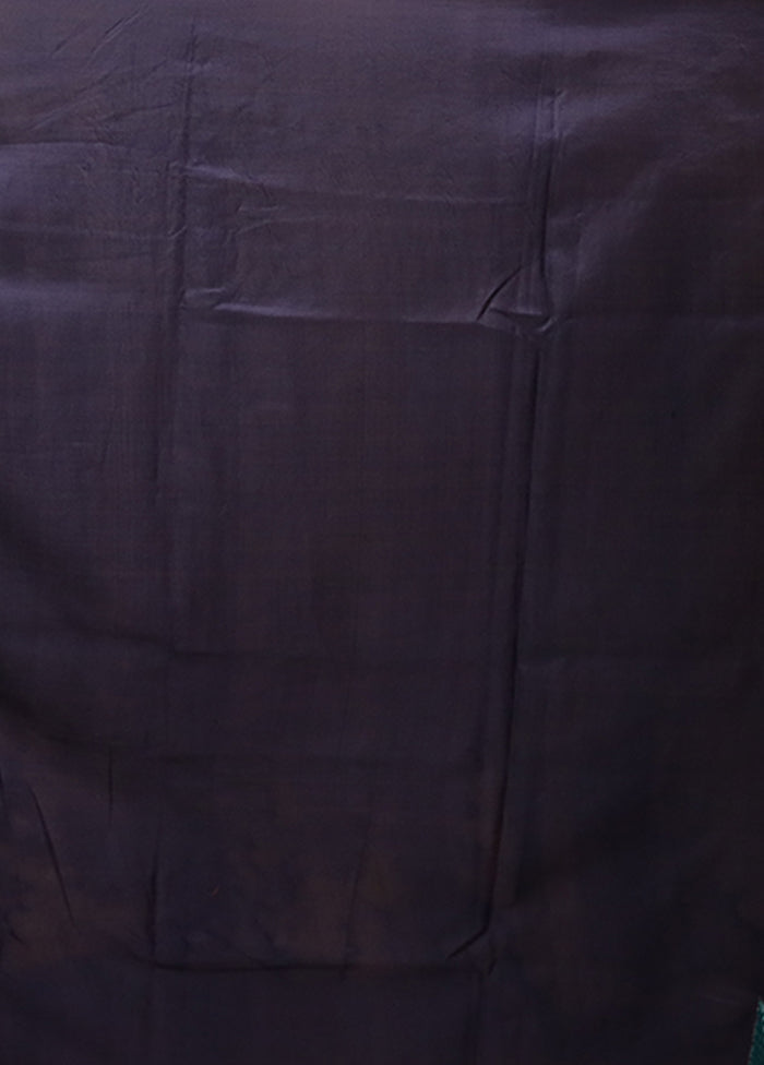 Blue Handloom Kantha Stitch Pure Silk Saree With Blouse Piece