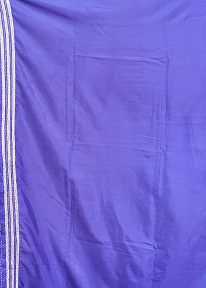 Blue Kantha Stitch Silk Saree With Blouse Piece