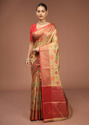 Cream Kora Silk Saree With Blouse Piece