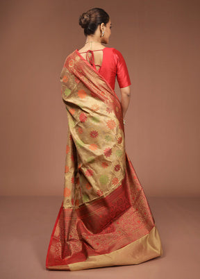 Cream Kora Silk Saree With Blouse Piece