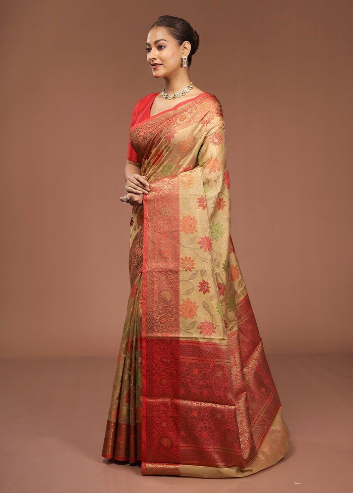 Cream Kora Silk Saree With Blouse Piece