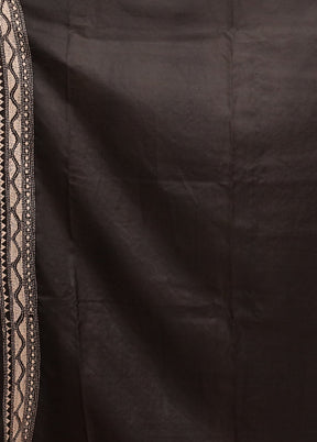 Black Handloom Kantha Stitch Pure Silk Saree With Blouse Piece