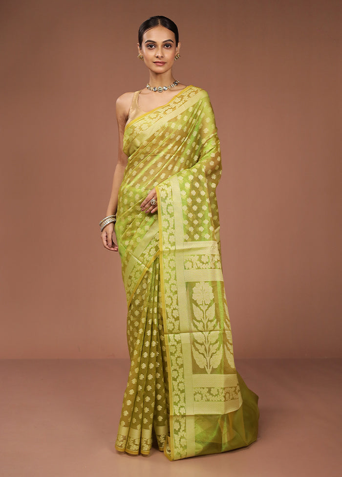 Green Tissue Silk Saree With Blouse Piece