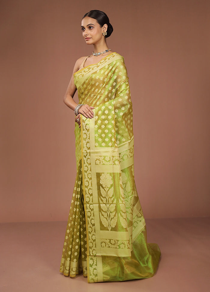 Green Tissue Silk Saree With Blouse Piece
