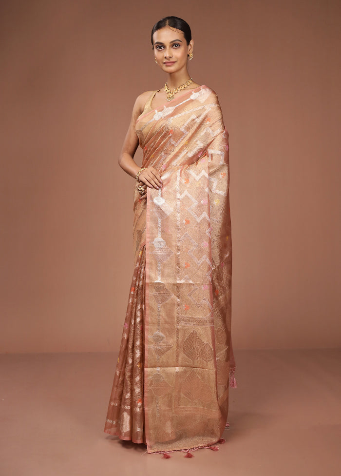 Pink Tissue Silk Saree With Blouse Piece
