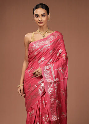 Pink Dupion Silk Saree With Blouse Piece