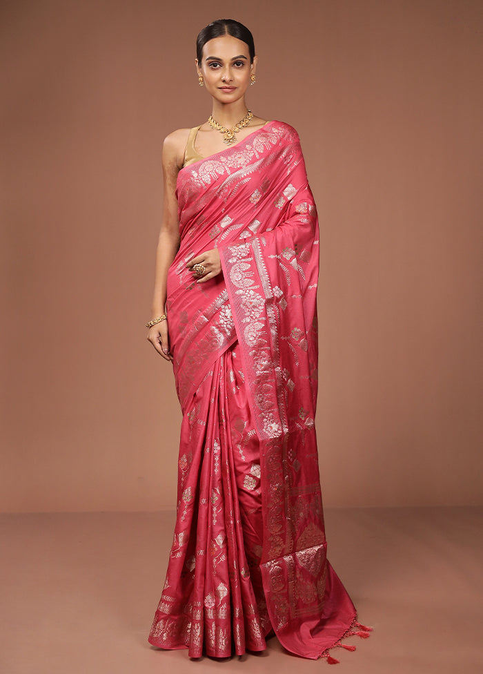 Pink Dupion Silk Saree With Blouse Piece