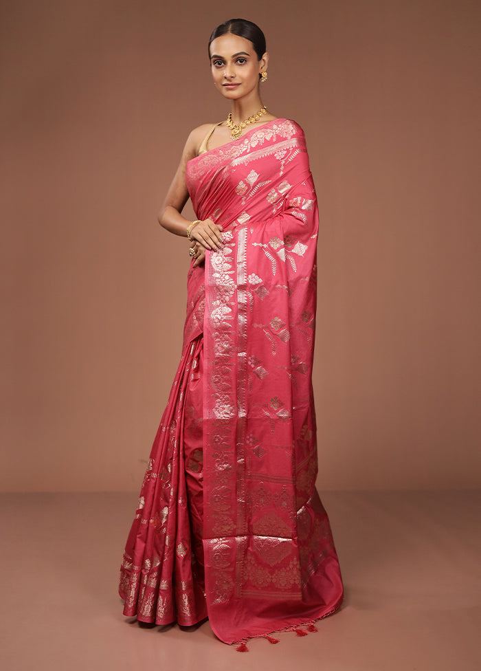 Pink Dupion Silk Saree With Blouse Piece