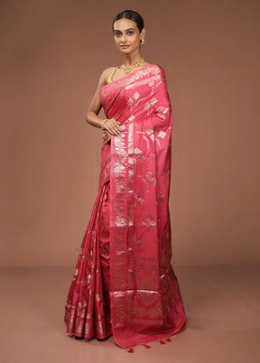 Pink Dupion Silk Saree With Blouse Piece