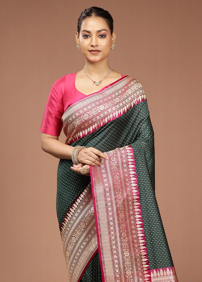 Green Dupion Silk Saree With Blouse Piece