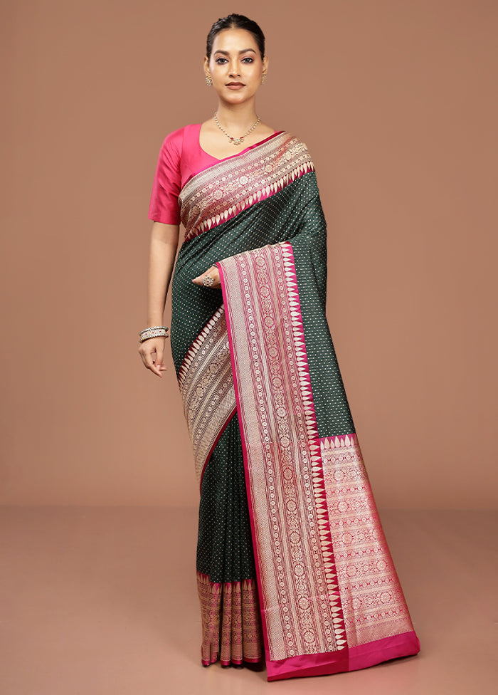 Green Dupion Silk Saree With Blouse Piece