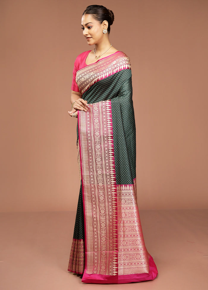 Green Dupion Silk Saree With Blouse Piece
