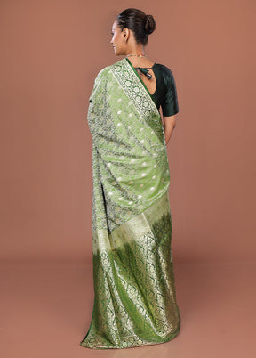 Green Tanchoi Silk Saree With Blouse Piece